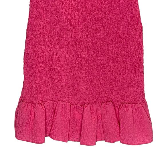 Zara XS NEW Sink Elastic Smocked Fabric Mini Dress Puff Sleeves Flounced Hem - Picture 6 of 10
